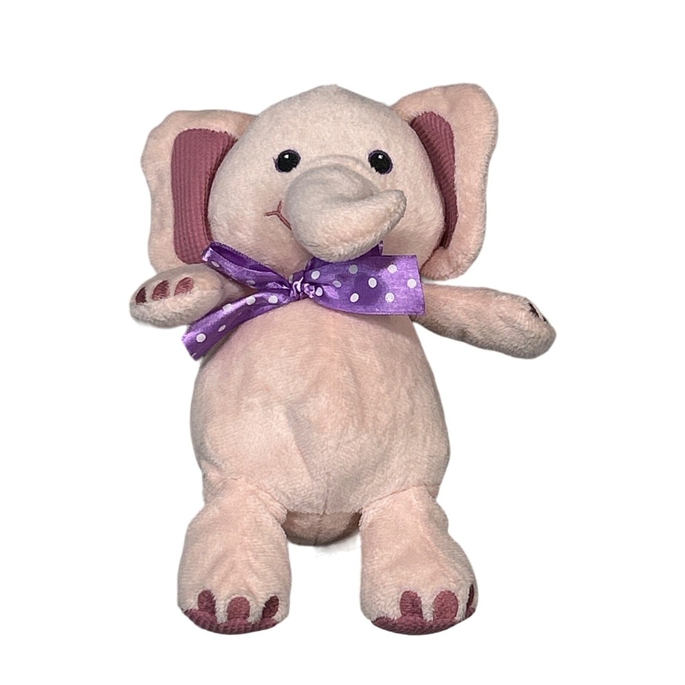 First & Main Pink Elephant Plush 10" Stuffed‎ Animal Toy Purple Bow 2014